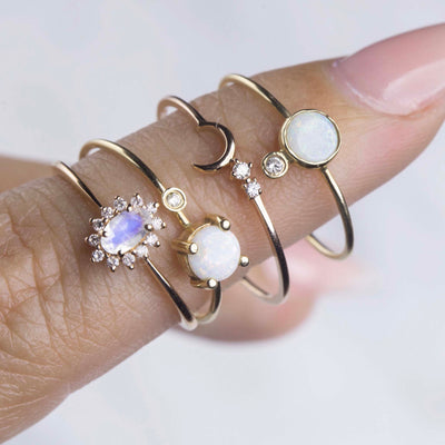 14kt Rose Gold Moonstone & Diamond Fleurette Ring
