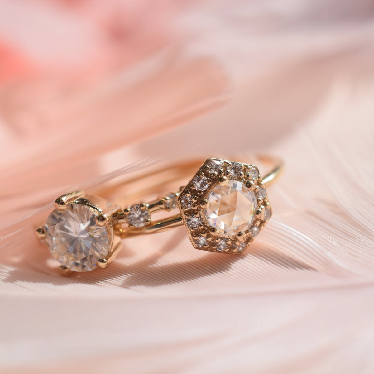 14kt Gold Rose Cut Moissanite & Diamond Victorian Belle Ring