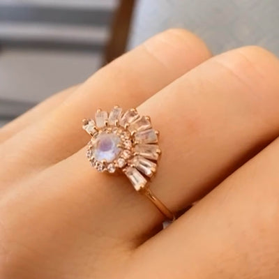 Rose Gold Rainbow Moonstone Temptress Ring