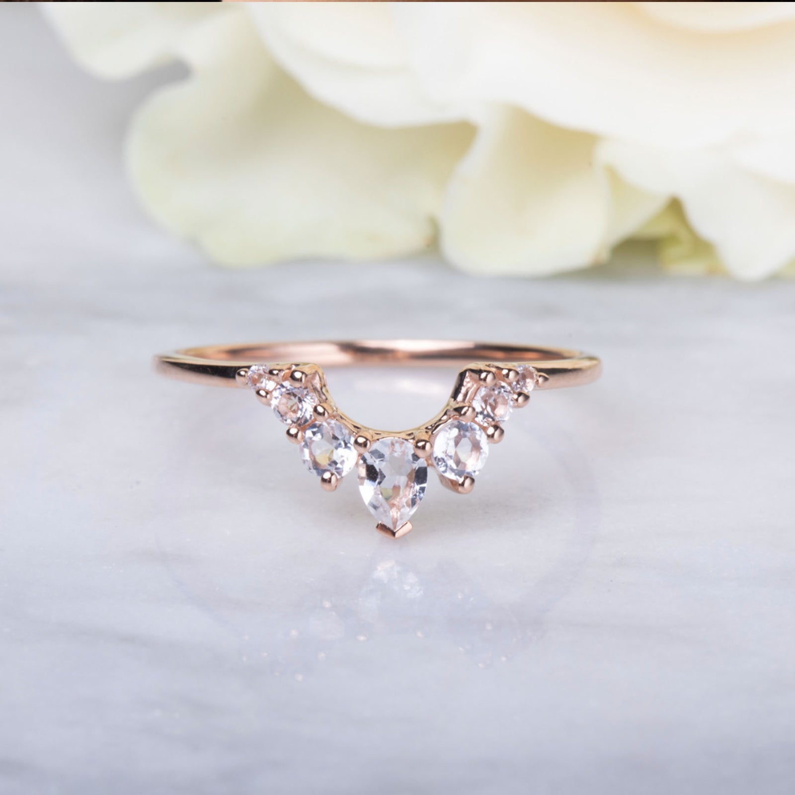 14kt Rose Gold White Topaz Arc Ring