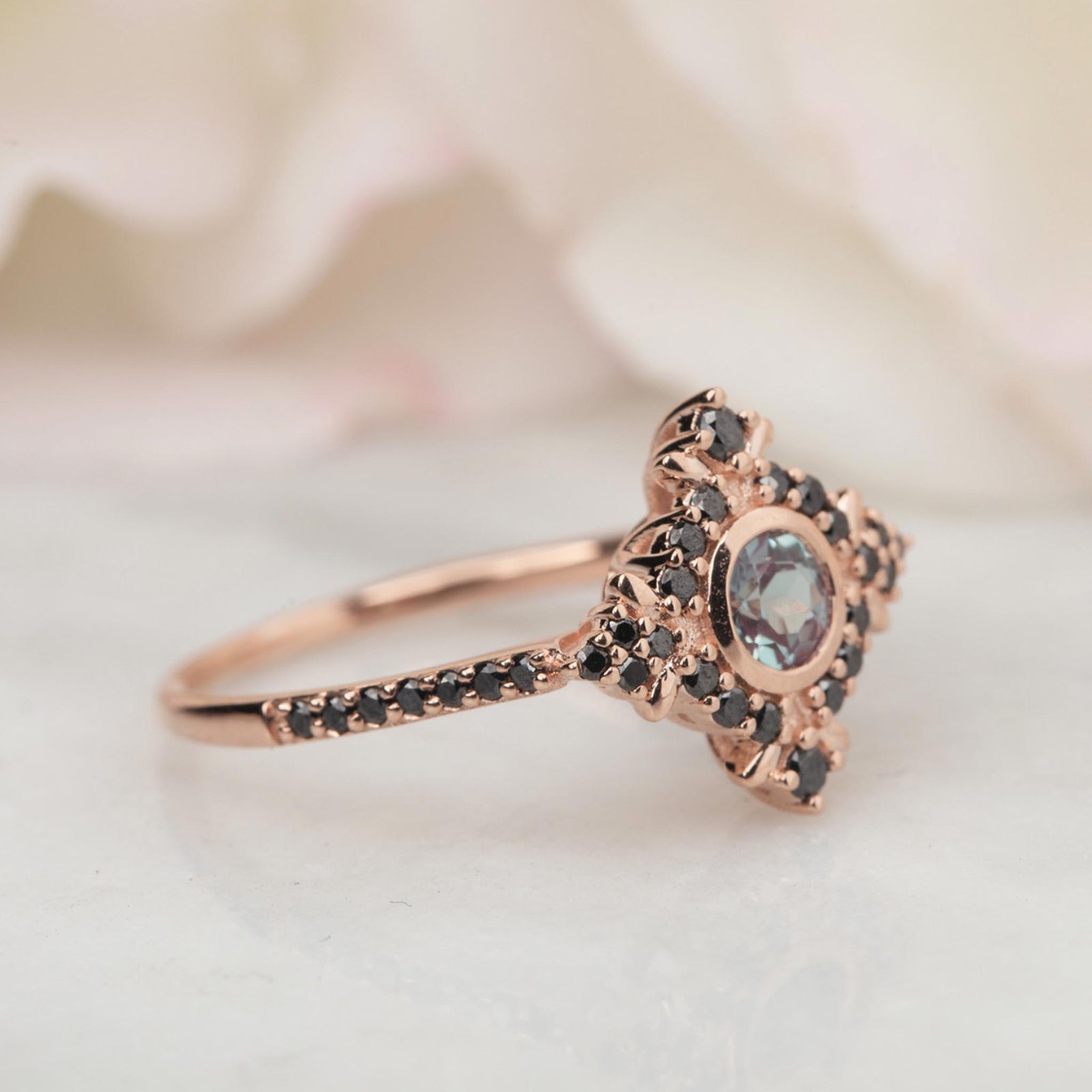 9kt Rose Gold Alexandrite & Black Diamond Galaxy Ring