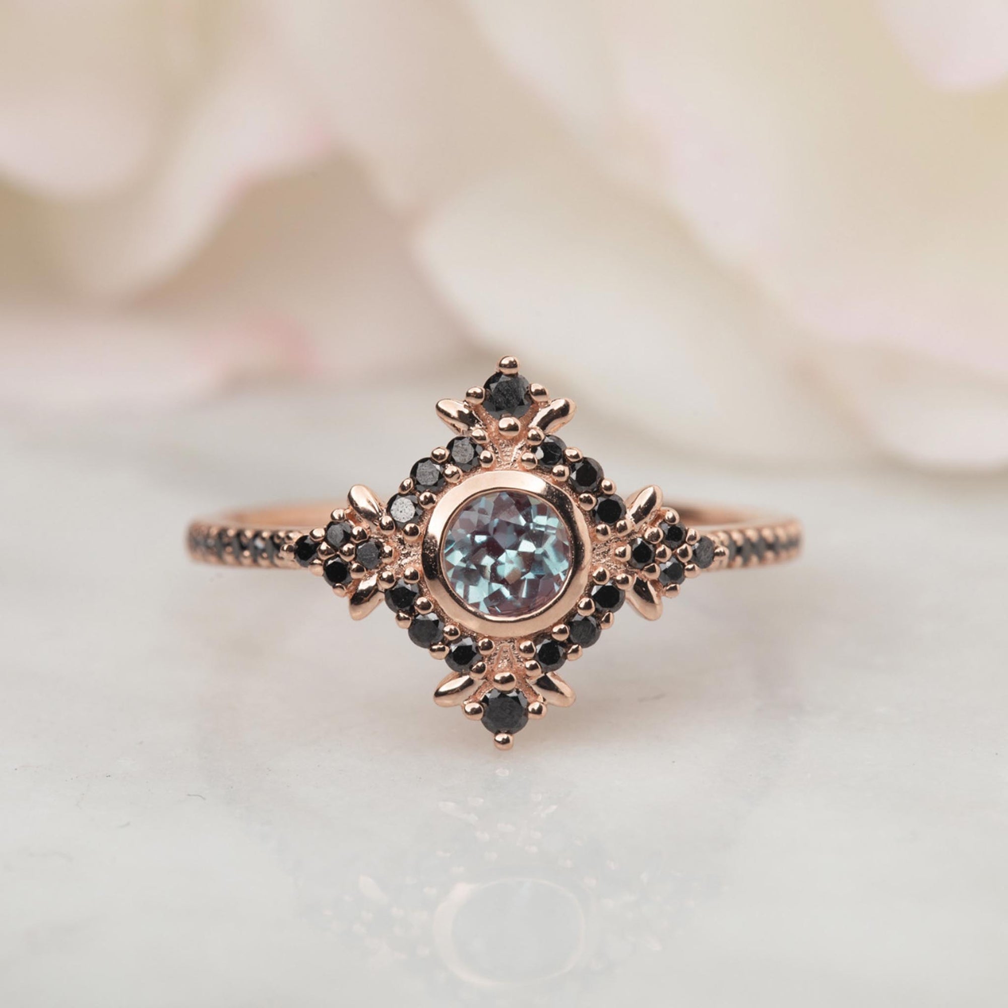 9kt Rose Gold Alexandrite & Black Diamond Galaxy Ring