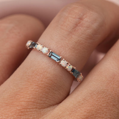 Rose Gold London Blue Topaz & Opal Midnight Crossing Band