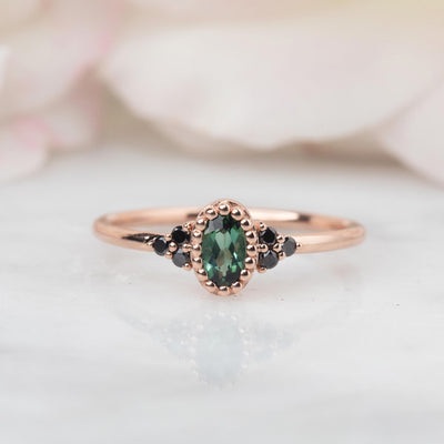 Solid Rose Gold Blue Tourmaline & Diamond Mist Ring