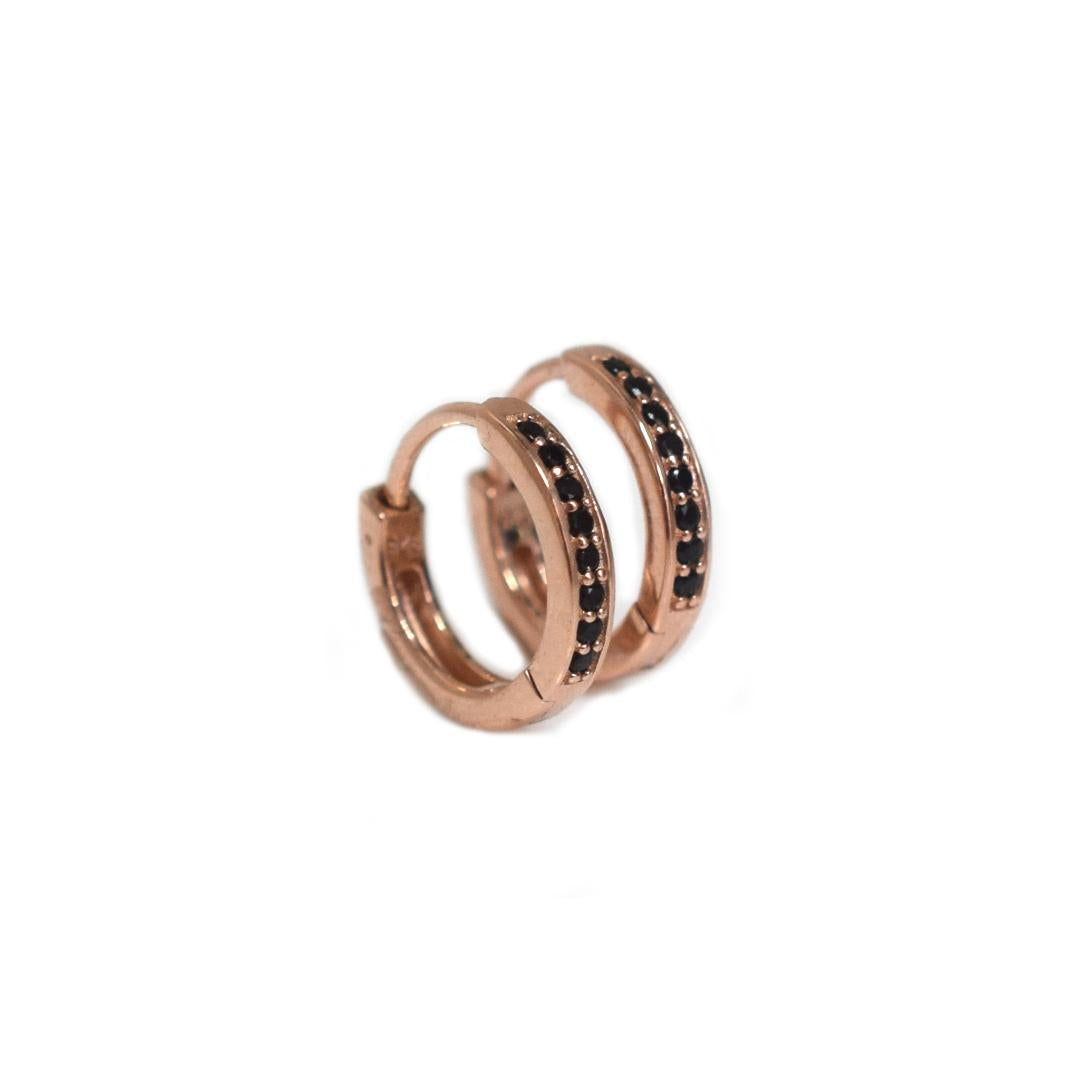 Rose Gold Mini Black Diamond QT Hoops