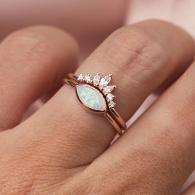 Rose Gold Opal & Diamond Whimsical Fleur Stacking Set