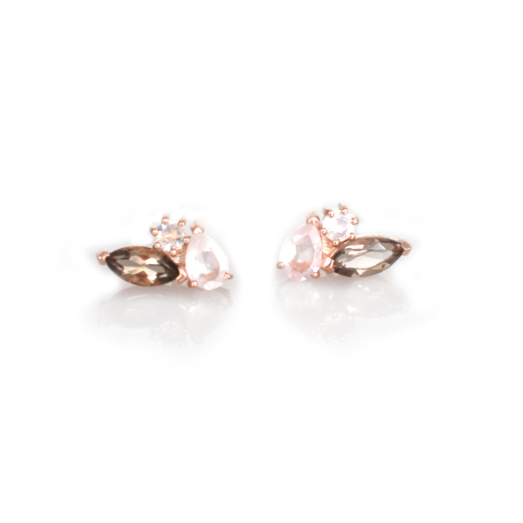 Rose Gold Smoky Quartz & Moonstone Sweet Pea Studs