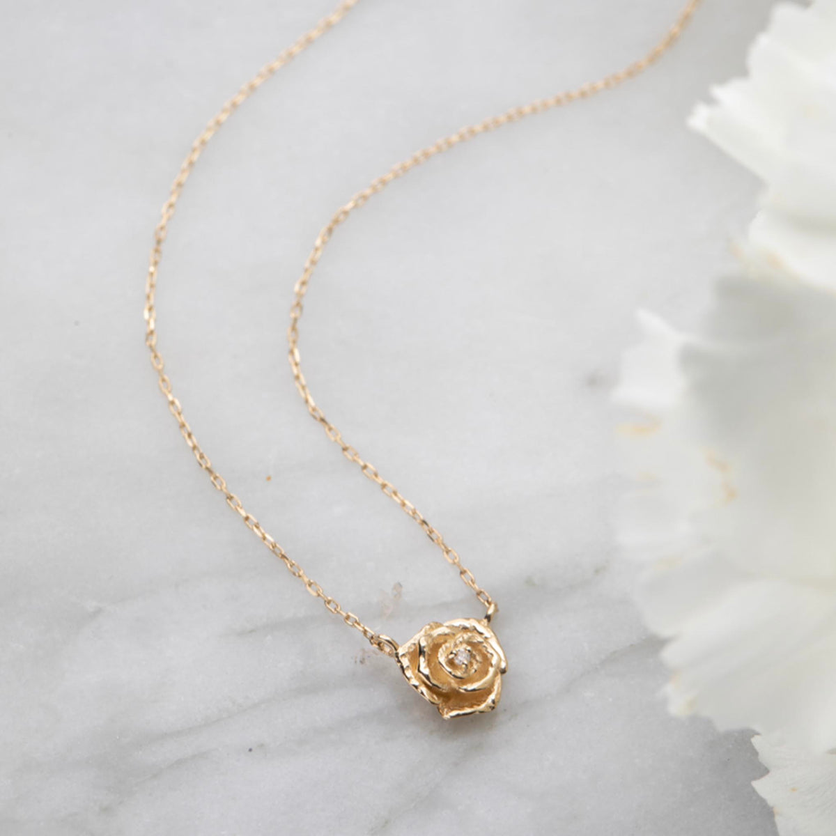 14kt Gold Diamond Rose Pendant