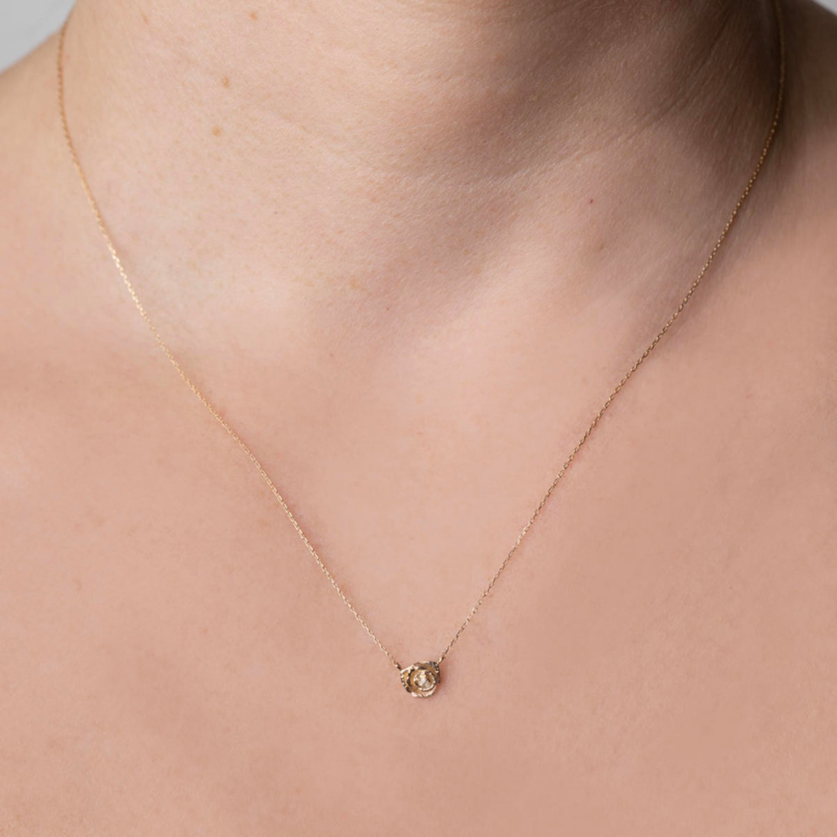 14kt Gold Diamond Rose Pendant