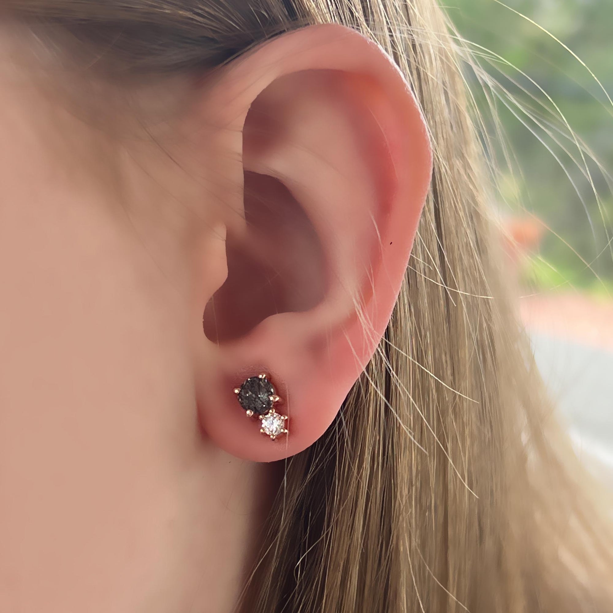 Rose Gold Rutilated Quartz and Topaz Doublet Studs