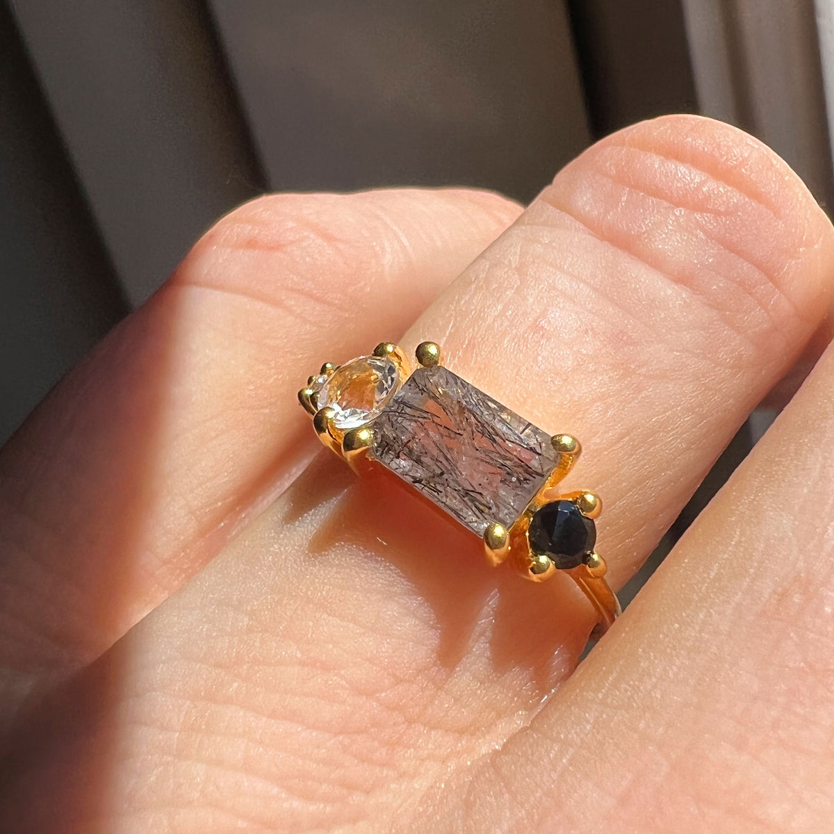 Rutilated Quartz and Topaz Haven Cluster Ring