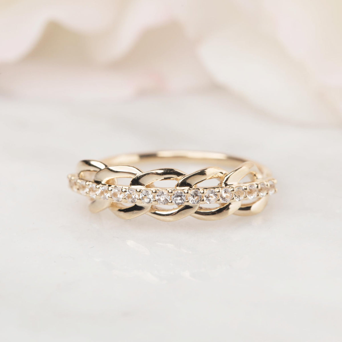 Solid Gold Sapphire Love Chain Ring