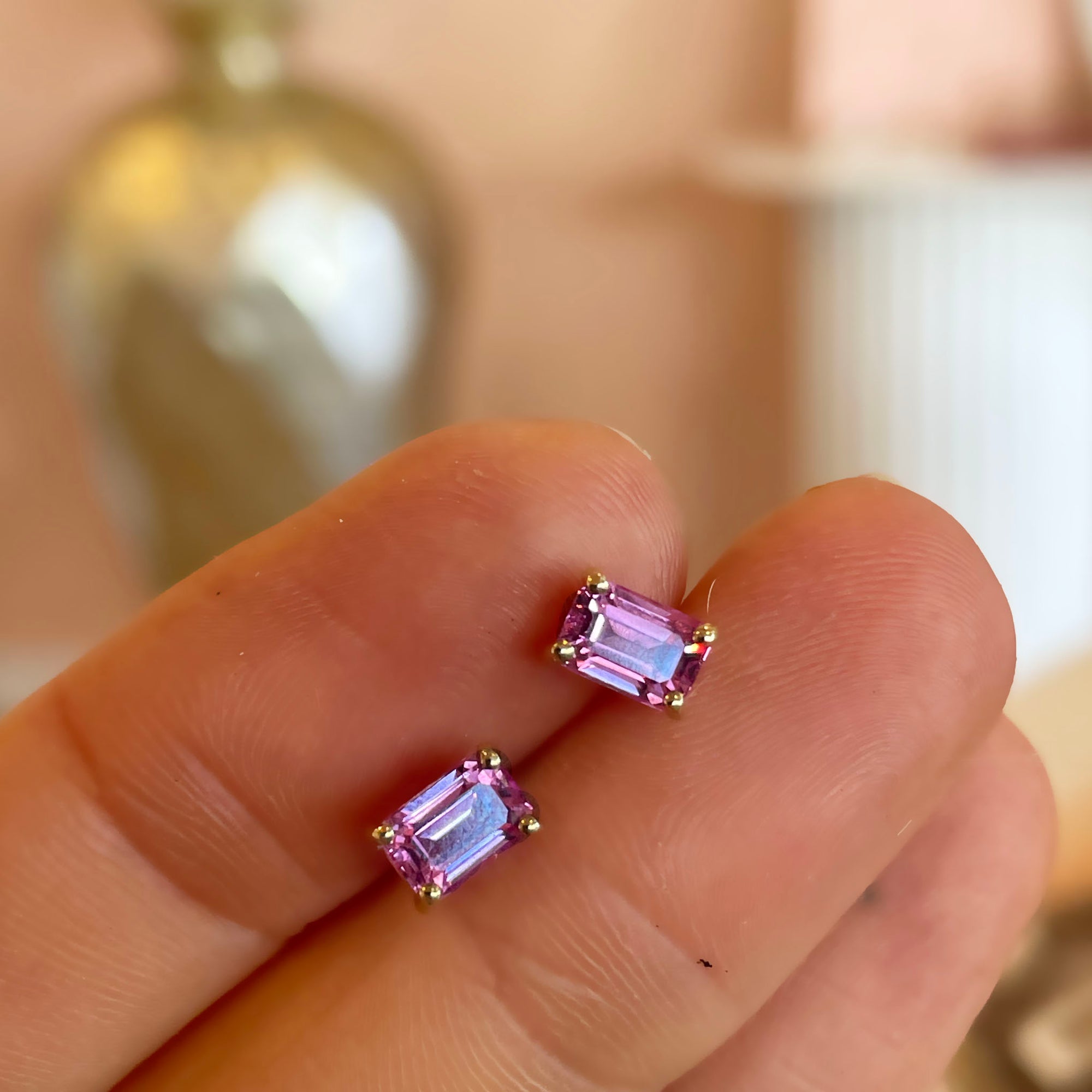 14kt Pink Sapphire *LIMITED EDITION* Baguette Studs