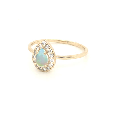 14kt Opal & Diamond Regal Droplet Ring