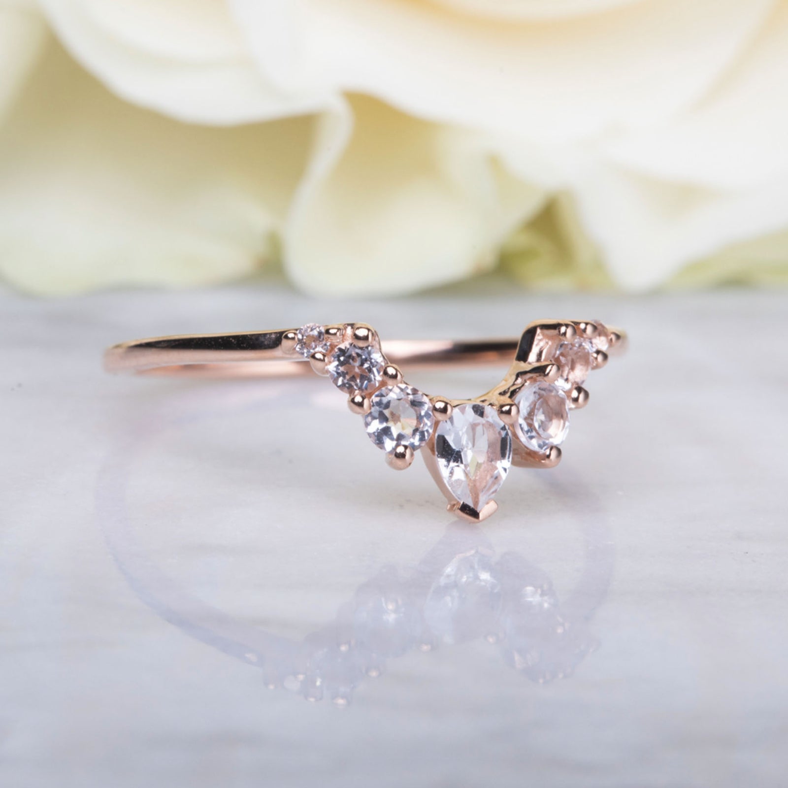 14kt Rose Gold White Topaz Arc Ring