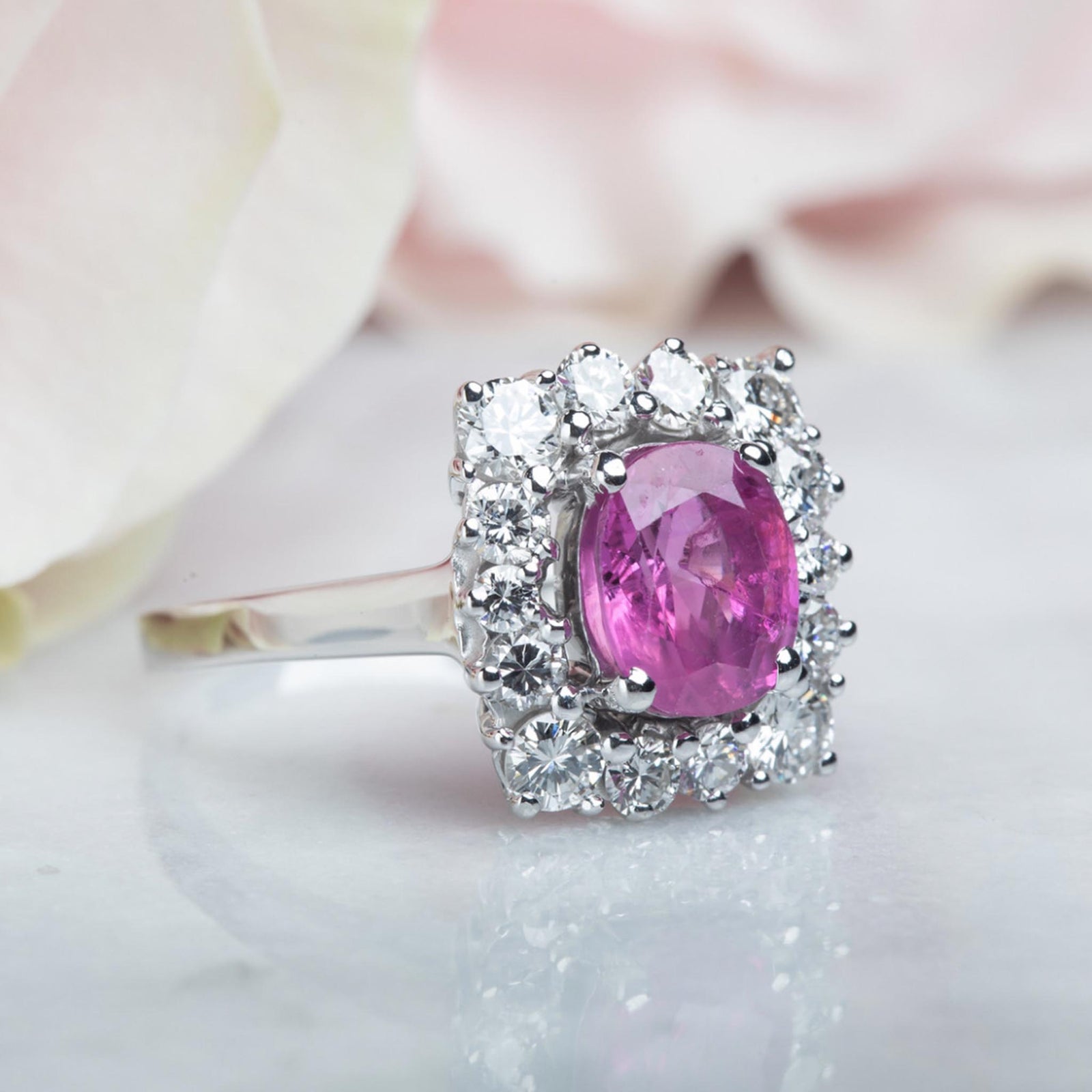 Vintage Pink Sapphire & Diamond Lucern Ring