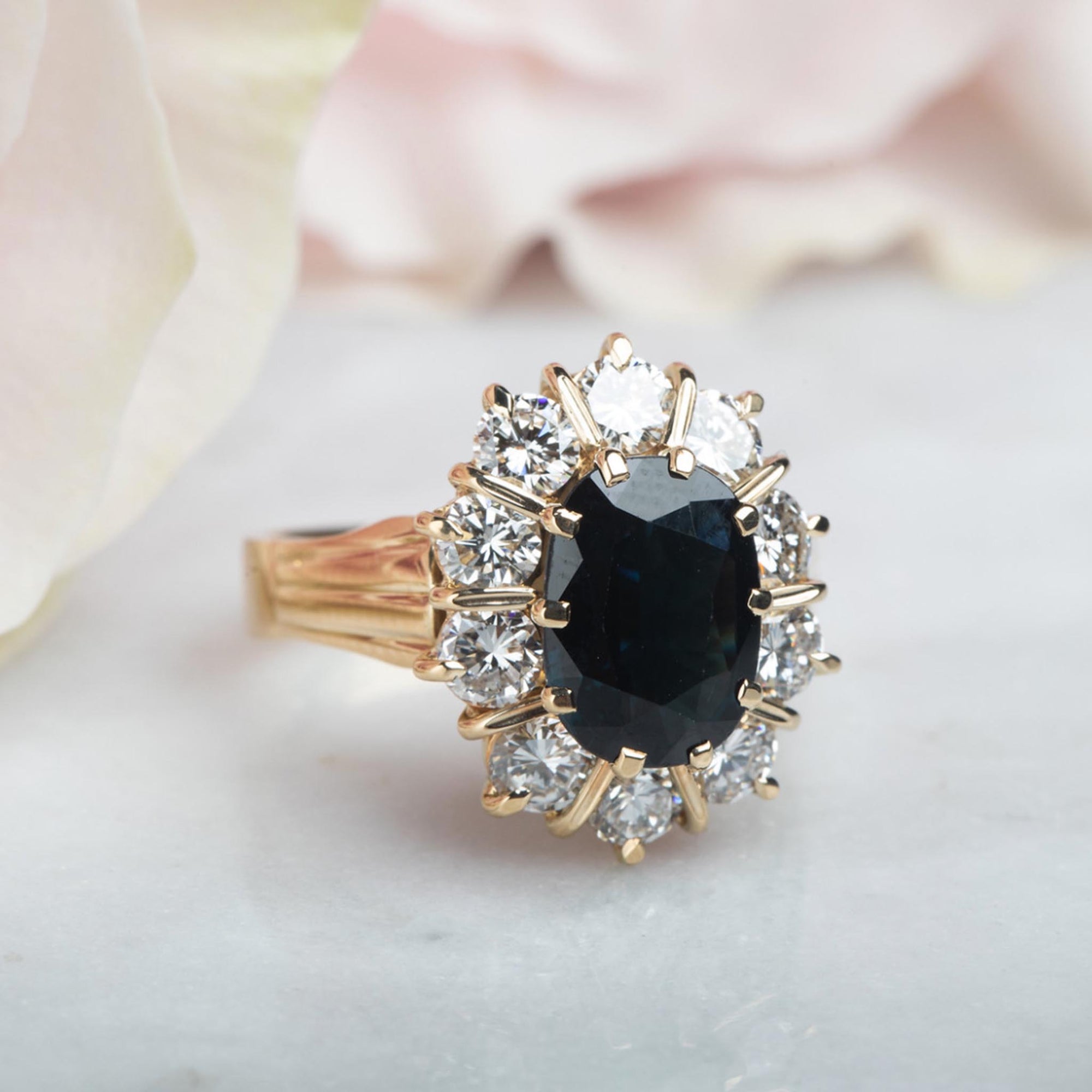 Vintage Midnight Blue Sapphire & Diamond Montreux Ring