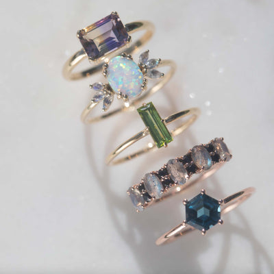 Solid Gold Opal & Moonstone Treasured Love Ring