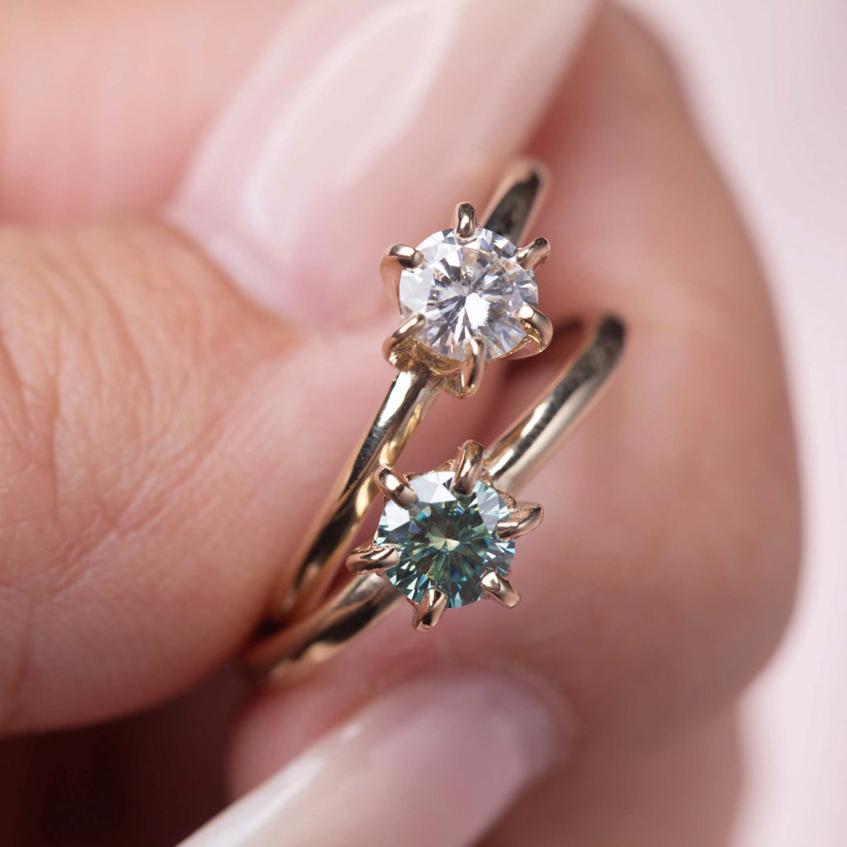 Solid Gold Teal Moissanite Oceanic Ring