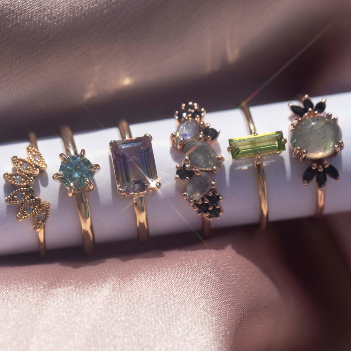 Solid Gold Teal Moissanite Oceanic Ring