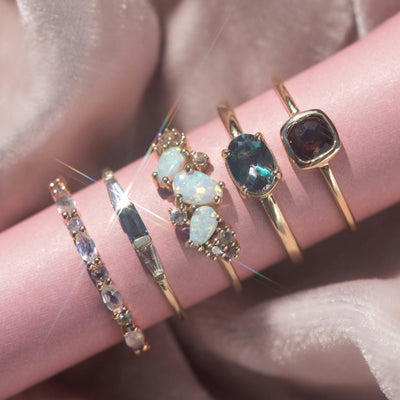 Solid Rose Gold Rainbow Moonstone Eternity Marquise Band