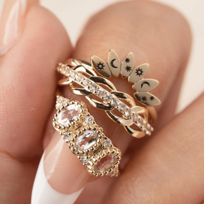Solid Gold Diamond & Topaz Spring Waltz Ring