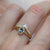 Solid 14kt Gold Teal Sapphire and Diamond Fleurette Ring