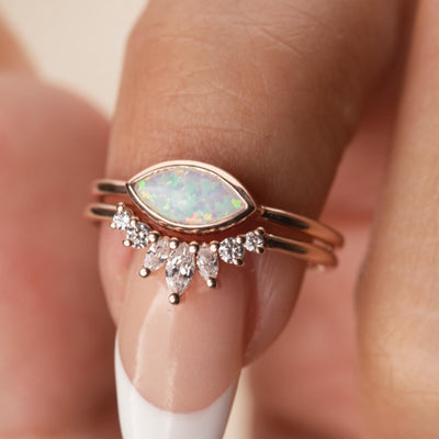 Rose Gold Opal & Diamond Whimsical Fleur Stacking Set
