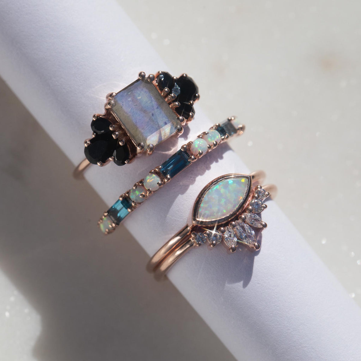 Rose Gold Labradorite & Spinel Empress Ring