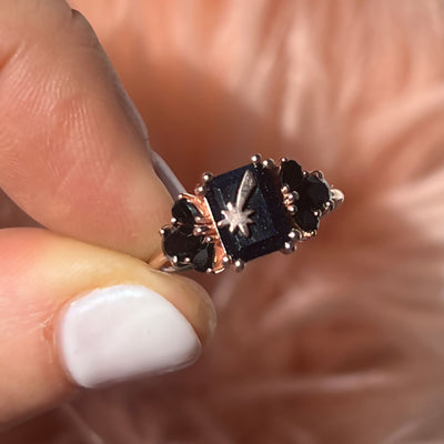 Rose Gold Sunstone & Black Onyx Wish Upon A Shooting Star Ring