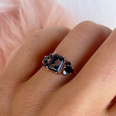 Rose Gold Sunstone & Black Onyx Wish Upon A Shooting Star Ring