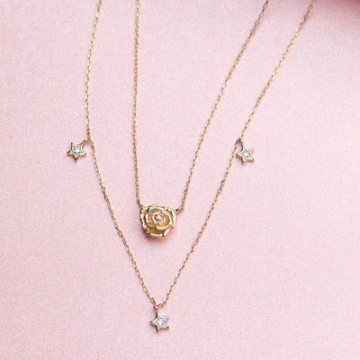14kt Gold Diamond Rose Pendant