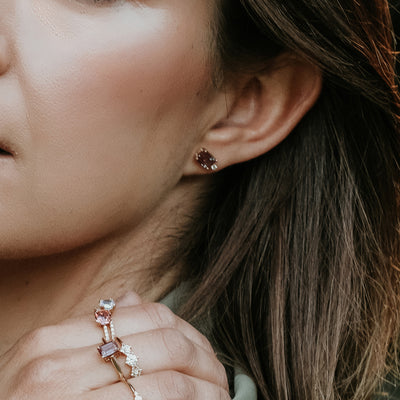 14kt Gold Alexandrite & Moissanite Baguette Studs