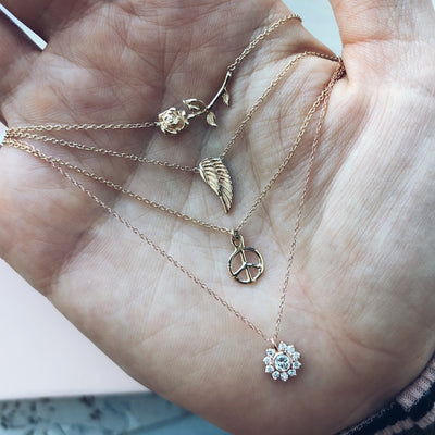 Solid 14kt Rose Gold Diamond Sunflower Pendant