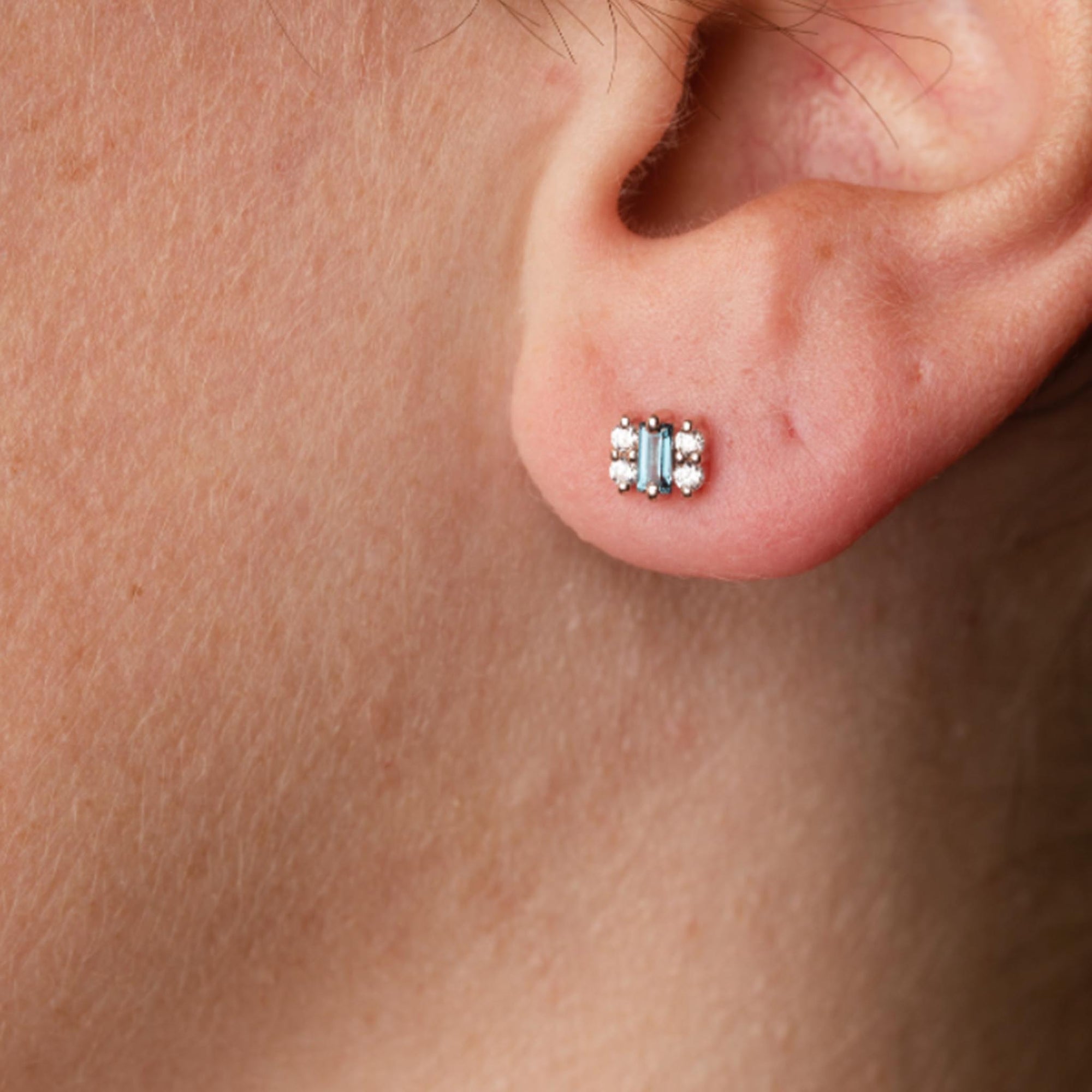 Rose Gold London Blue Topaz & Diamond Mini Mia Studs