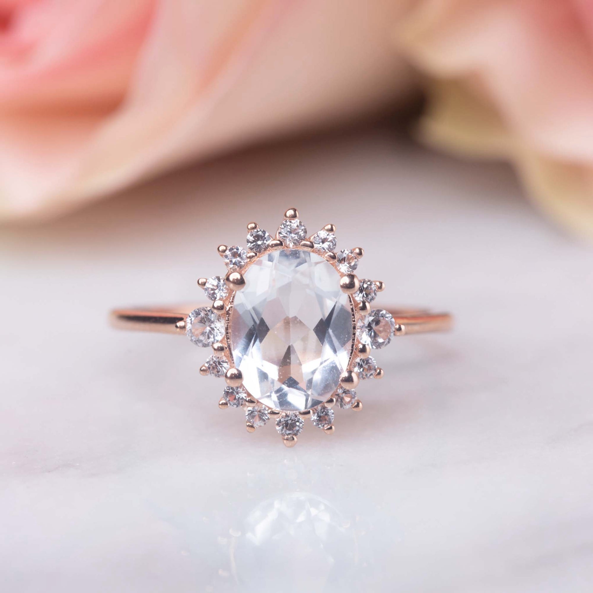 Solid Rose Gold Sapphire & Topaz Adeline Ring