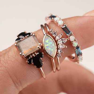 Rose Gold Opal & Diamond Whimsical Fleur Stacking Set