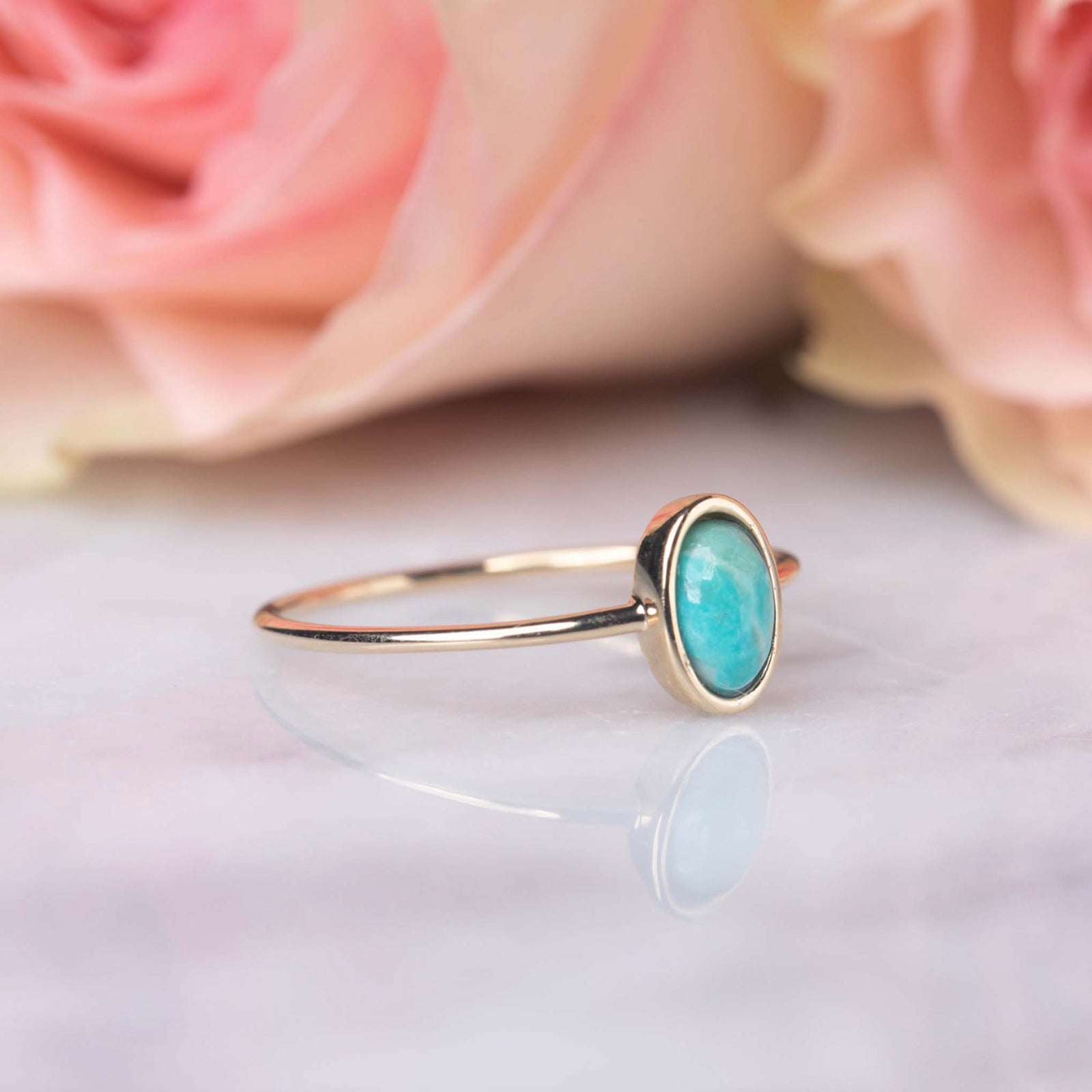 Solid Gold Mona Lisa Turquoise Ring