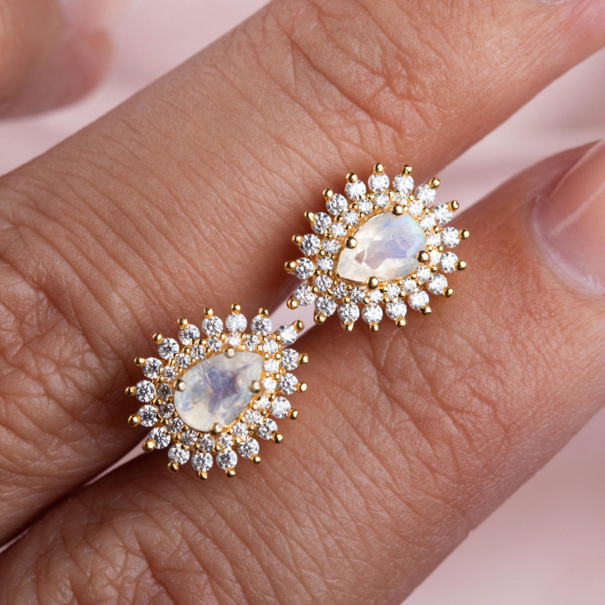 Rainbow Moonstone and Diamond Vintage Versailles Studs