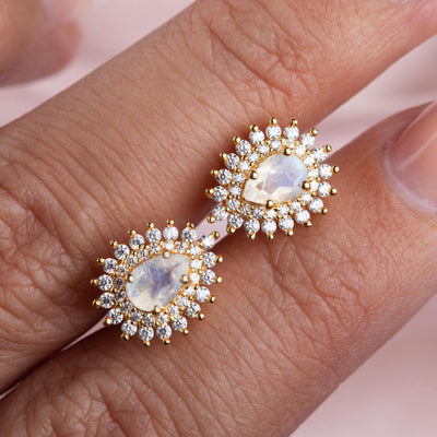 Rainbow Moonstone and Diamond Vintage Versailles Studs