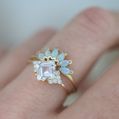 Solid Gold Diamond & Topaz Aphrodite Shield Ring