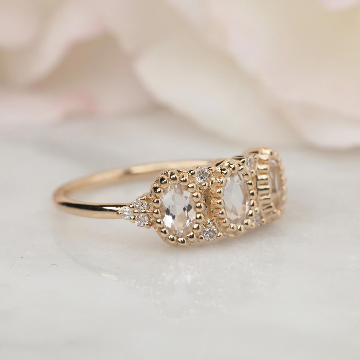 Solid Gold Diamond & Topaz Spring Waltz Ring