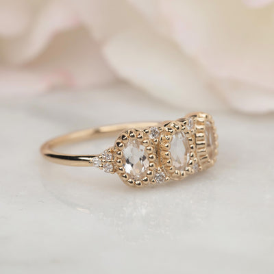 Solid Gold Diamond & Topaz Spring Waltz Ring