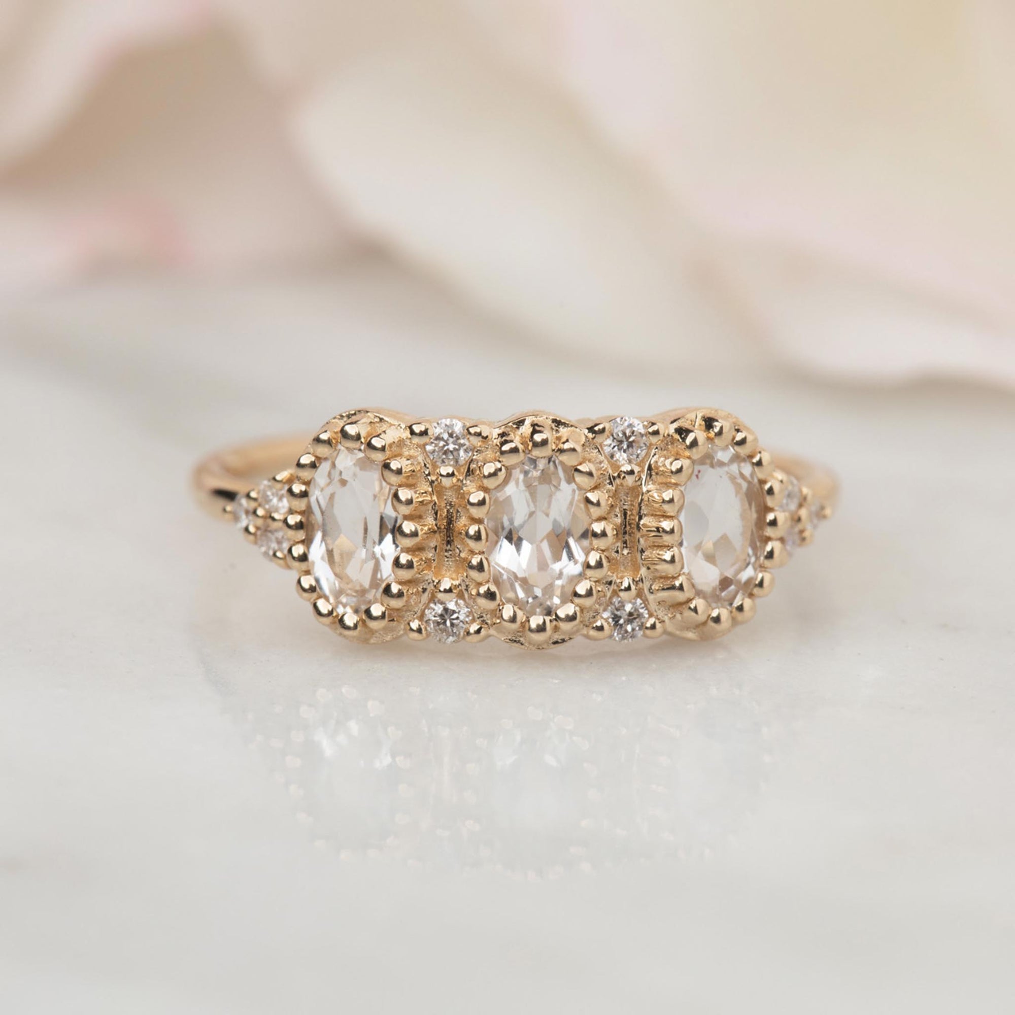 Solid Gold Diamond & Topaz Spring Waltz Ring